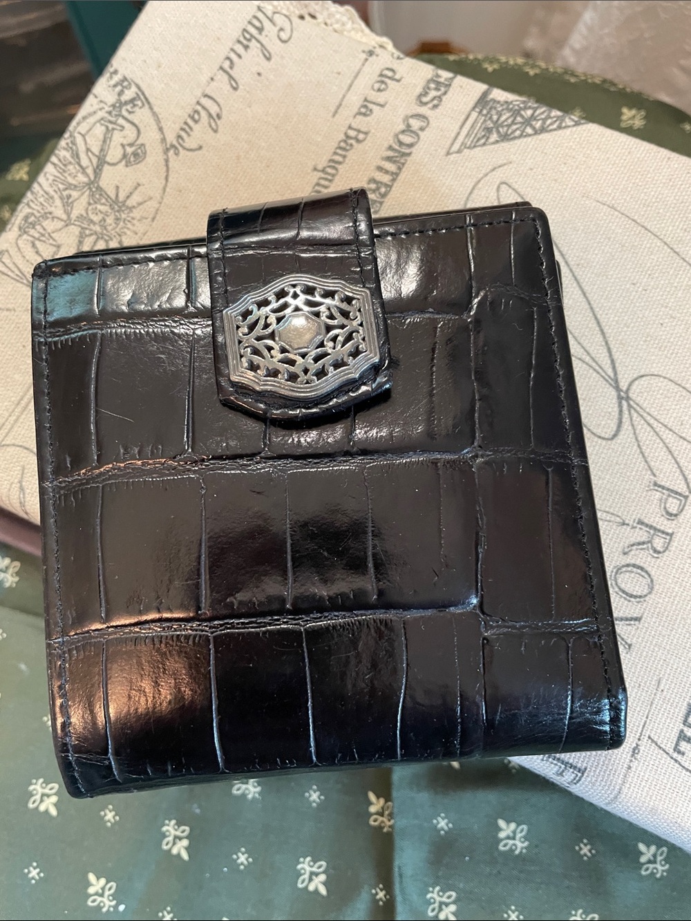 Vintage Croc-Embossed Brighton Wallet with DecorativeSilver tone Hardware - Picture 2 of 11
